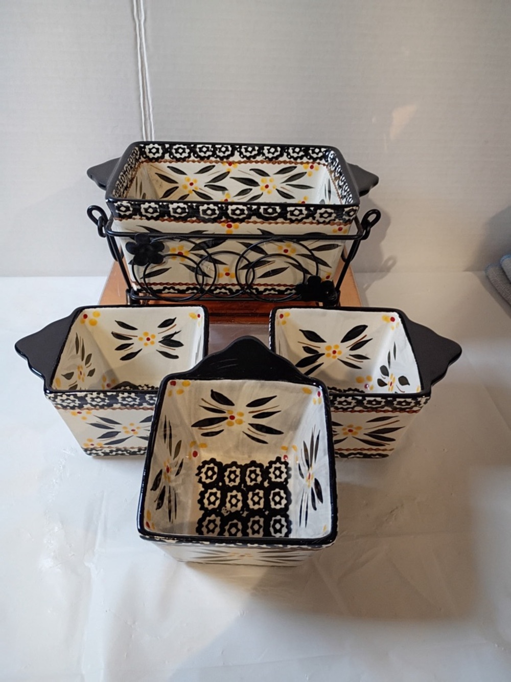 Temp-Tations Hand-Painted Ceramic Serving Set in Cream, Black & Yellow